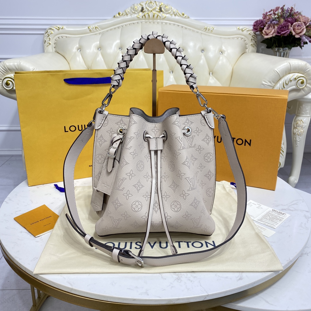 Louis Vuitton MURIA Bucket Bag Mahina Leather M58788 Light Grey